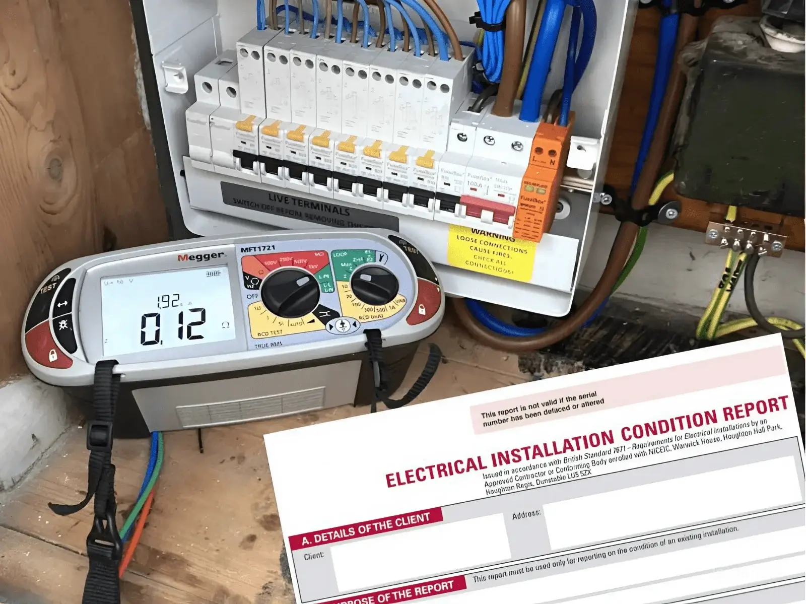 Damaged sockets and exposed connections found during an inspection